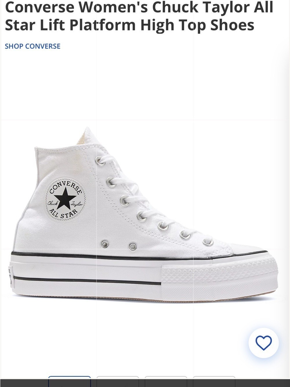 Converse Chuck Taylor Platform High Top Sneakers White Women's 8.5